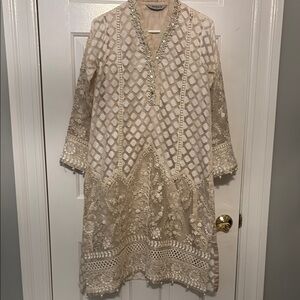 Elegant Cream Embroidered long shirt